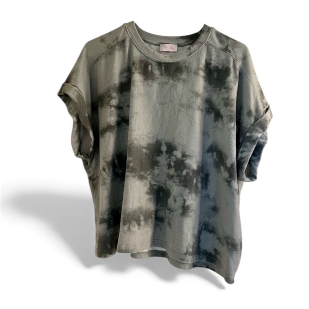 Pink Lily Charcoal Gray Tie-Dye Short Sleeve Roll-Cuff Tee M Trendy Relaxed Fit